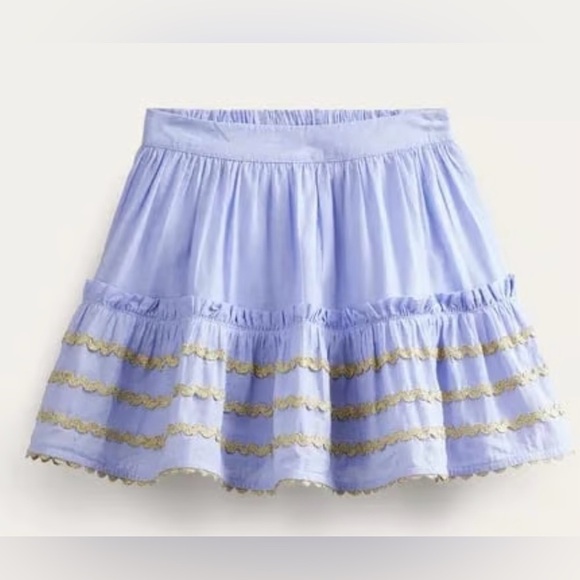 Mini Boden Other - Mini Boden Tiered Cotton Mini Skirt Light blue Gold accents Lined Girls 13-14Y